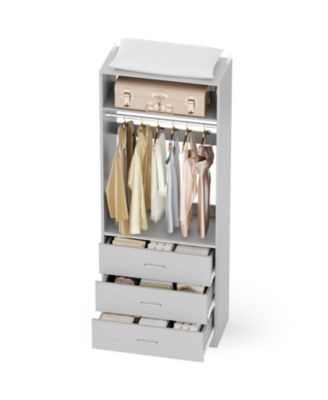 Freestanding 2FT Closet System with 3 Wooden Drawers, 24'' Closet Organizer System with Hanging Rod & Shelves