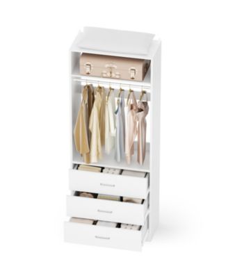 Freestanding 2FT Closet System with 3 Wooden Drawers, 24'' Closet Organizer System with Hanging Rod & Shelves