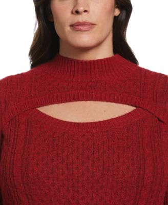 Plus Size Cut-Out Cable Knit Long Sleeve Sweater
