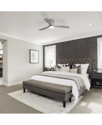 52-inch Modern Sliver 3 Solid Wood Blades Flush Mount Tri color Adjustable Ceiling Fan Light with Remote Control