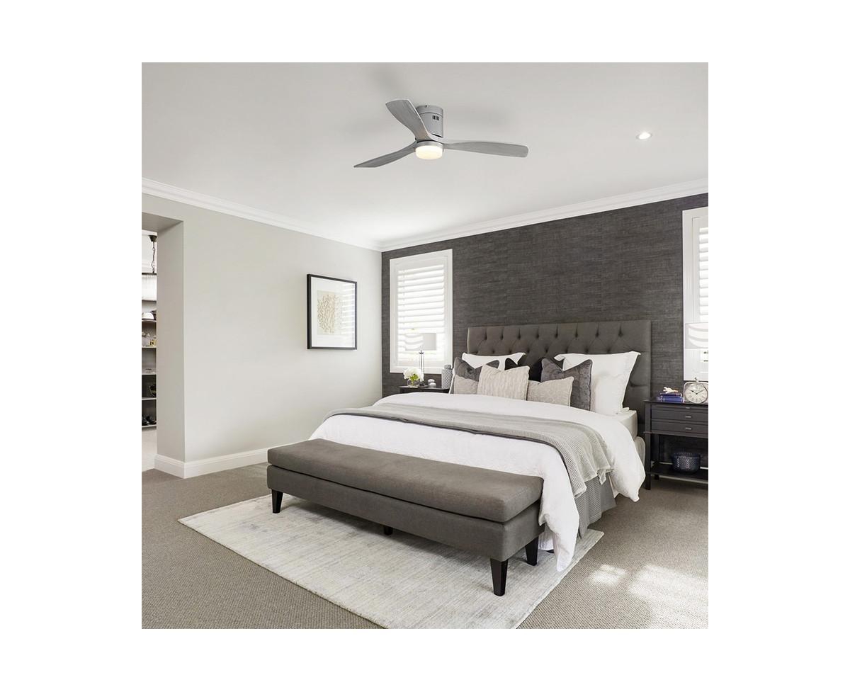 52-inch Modern Sliver 3 Solid Wood Blades Flush Mount Tri color Adjustable Ceiling Fan Light with Remote Control