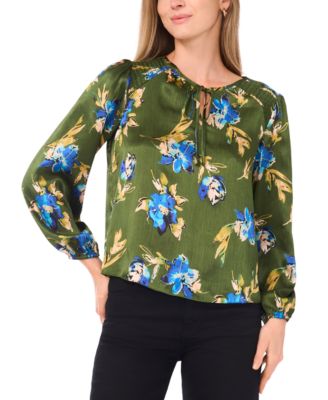 Sam & Jess - Petite Long-Sleeve Ruched Shoulder Tie Top