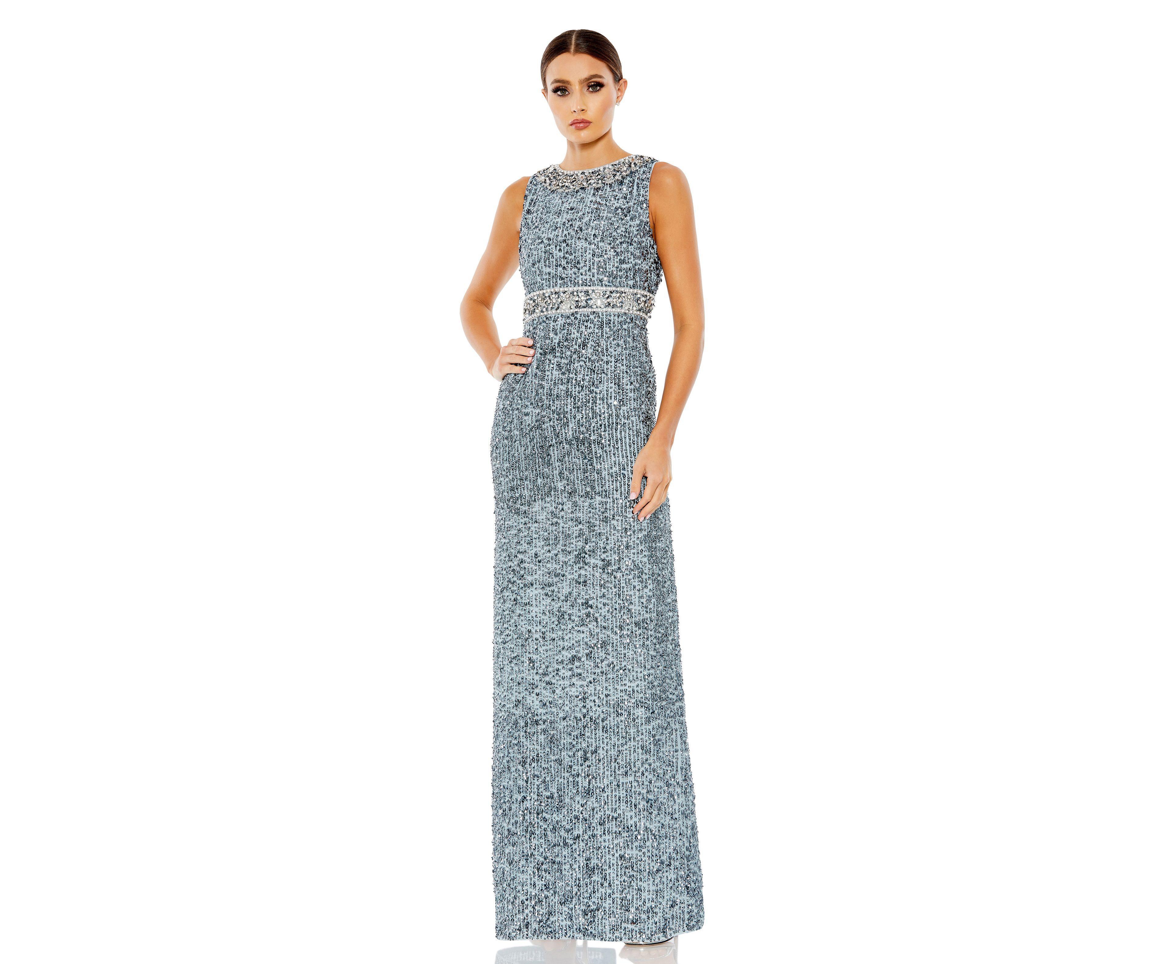 Mac Duggal Women's Sequined Sleeveless Embellished Neckline Gown