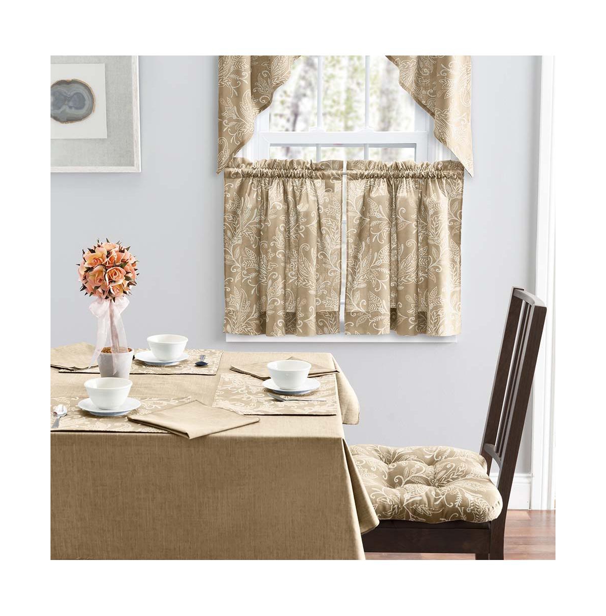Ellis Curtain Lexington Leaf Pattern on Colored Ground Curtain Tiers 56"x24" Tan