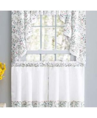 Ellis Country Floral Small Scale 1.5" Rod Pocket Floral Pattern with Ruffle Lace Edge Tier 58"x36" Multicolor