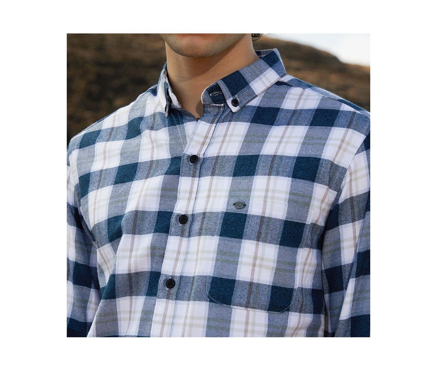 Мужская рубашка Cahoot Campus Sutra Navy Blue Bi-Buffalo Check, цвет: Синий — фото 5