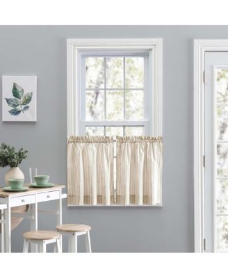 Plaza Classic Ticking Stripe Printed 1.5" Rod Pocket Tailored Tiers 56" x 36" Tan