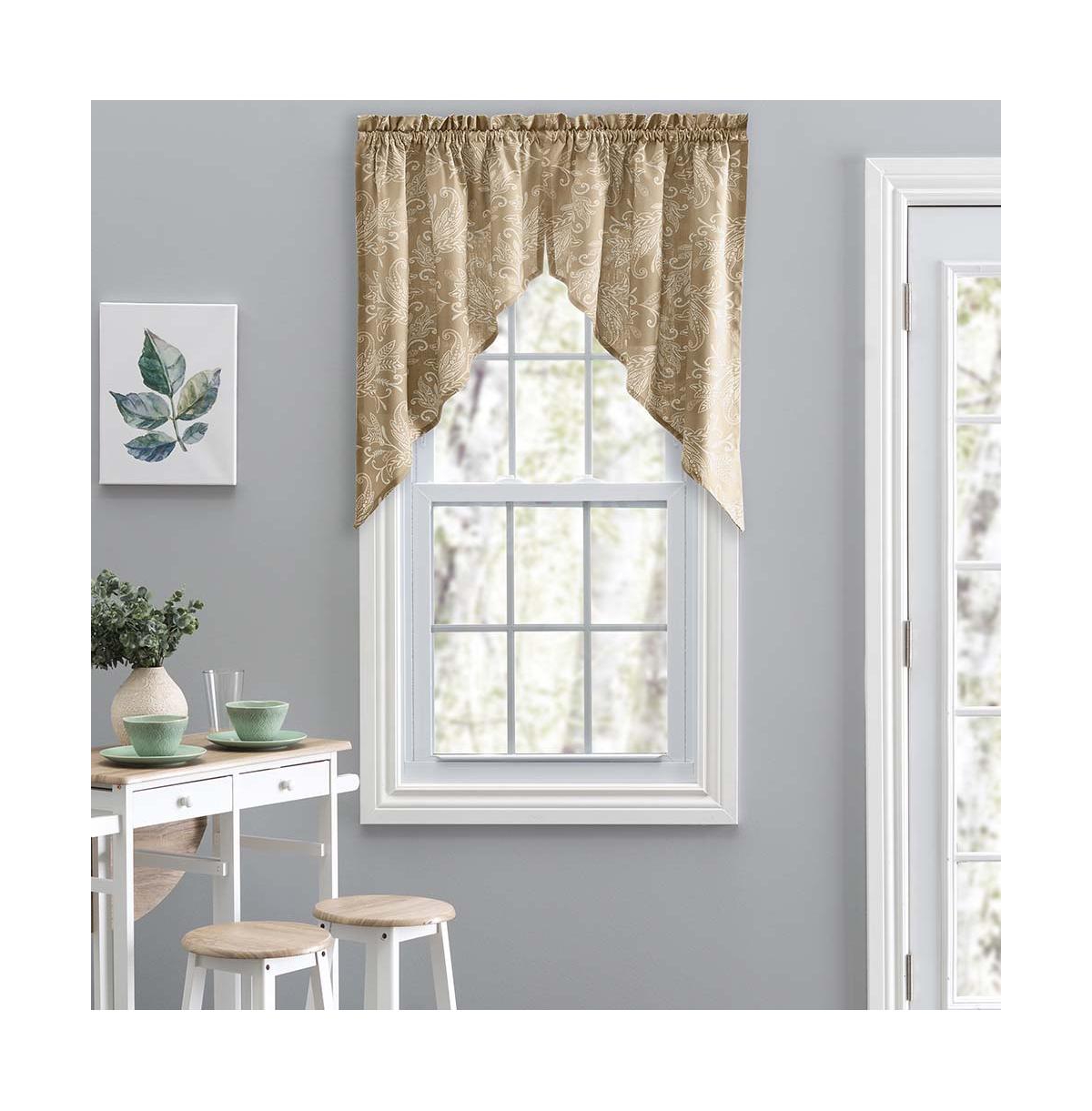 Ellis Curtain Lexington Leaf Pattern on Colored Ground Tailored Swags 56"x36" Tan