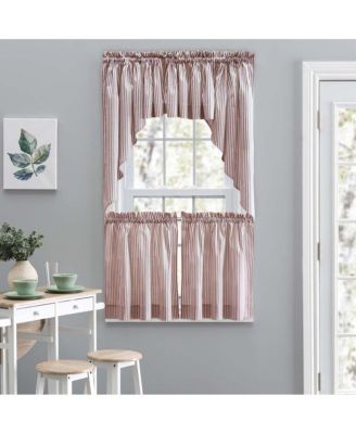 Plaza Classic Ticking Stripe Printed on Natural Ground 1.5" Rod Pocket Tailored Swag 56" x 36" Brick