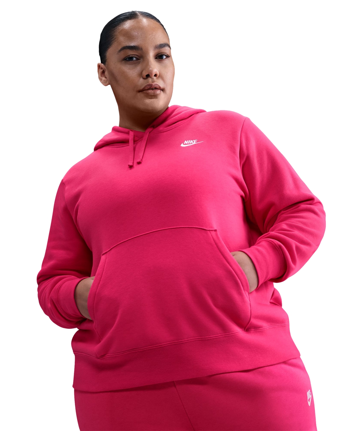 Nike Plus Size Active Sportswear Club Hooded Fleece Sweatshirt In Red