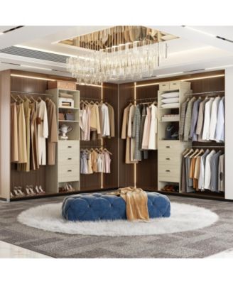 5-8FT Adjustable Closet Organizer System with 3 Drawers and Hanging Rods, Clothes Rack for Closet Organization