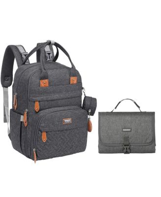 BabbleRoo Toddler Diaper Bag Backpack Stylish 26L Hands Free Bag with Changing Pad, Stroller Straps & Water-Resistant, Safari, Large - Dark grey bundl