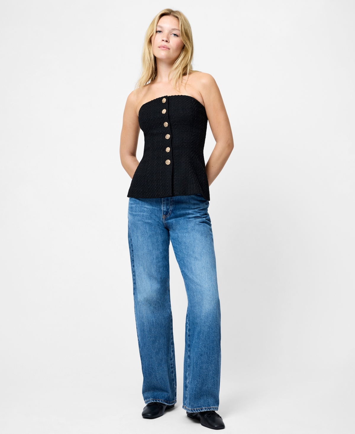 French Connection Women's Structured Tweed Strapless Top