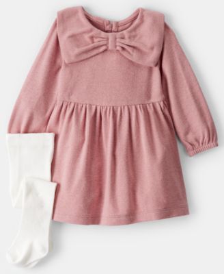 Carter's - Baby Girls 2-Piece Bow Collor Long-Sleeve Dress and Tights Set