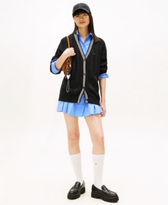 Women's Oversized Flag Cable Long-Sleeve Cardigan