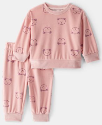 Carter's - Baby Girls 2-Piece Bear Print Velour Sweatshirt and Joggers Set