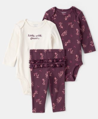 Carter's - Baby Girls 3-Piece Floral Bodysuit, Long-Sleeve Bodysuit and Pants Set