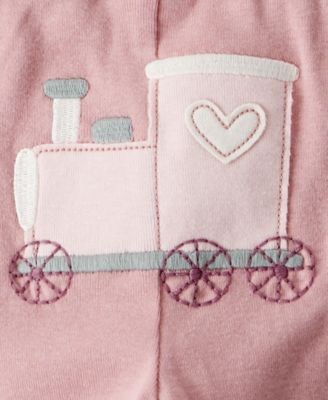 Baby Girls' Train Print Bodysuit, Long-Sleeve Bodysuit and Pants, 3-Piece Set