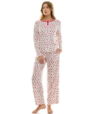 Women's 2-Piece Printed Pointelle Long-Sleeve Top and Pants Set