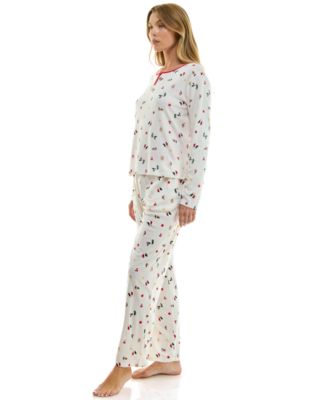 Women's 2-Piece Printed Pointelle Long-Sleeve Top and Pants Set