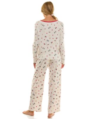 Women's 2-Piece Printed Pointelle Long-Sleeve Top and Pants Set