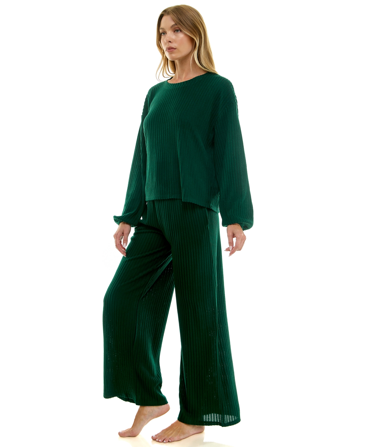 Roudelain Women's 2-piece Long-sleeve Sweatshirt And Wide-leg Pants Set In Green