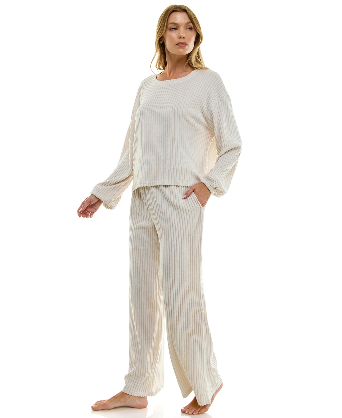 Roudelain Women's 2-piece Long-sleeve Sweatshirt And Wide-leg Pants Set In Neutral
