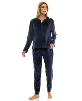 Women's 2-Piece Ribbed Velour Henley Neck Top and Joggers Set