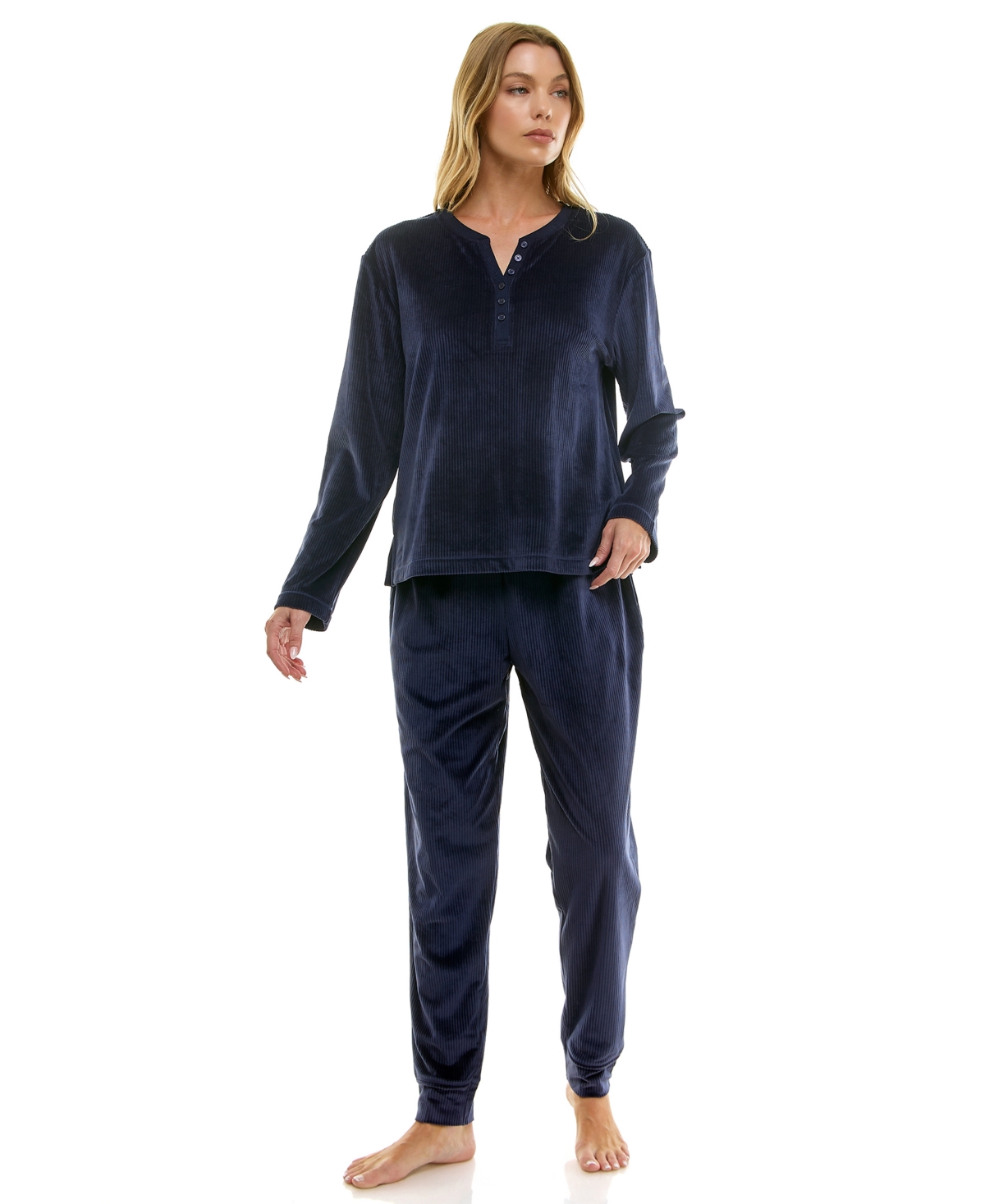 Roudelain Women's 2-Piece Long-Sleeve Henley Neck Top and Joggers Set