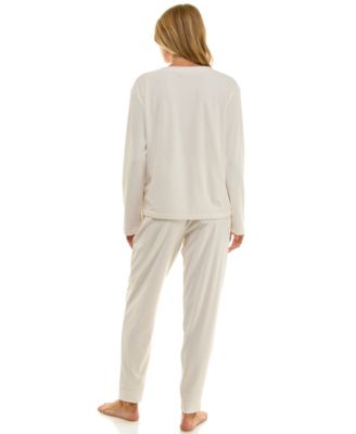 Women's 2-Piece Ribbed Velour Henley Neck Top and Joggers Set