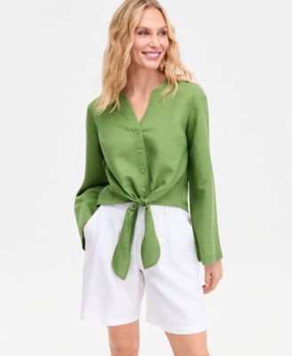 Women's Linen Tie-Front Button-Down Shirt, Macy's Exclusive