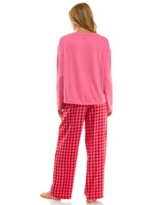 Women's Printed Open Leg Contrast Waistband Flannel Pants