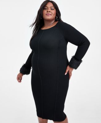 Trendy Plus Size Removable Faux-Fur Cuff Dress, Macy's Exclusive