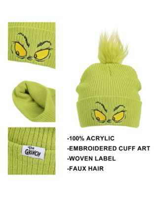 Men's Grinch Eyes Embroidery And Faux Hair Acrylic Knit Cuff Beanie