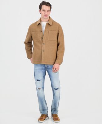 Men's Furry Button-Front Shirt Jacket
