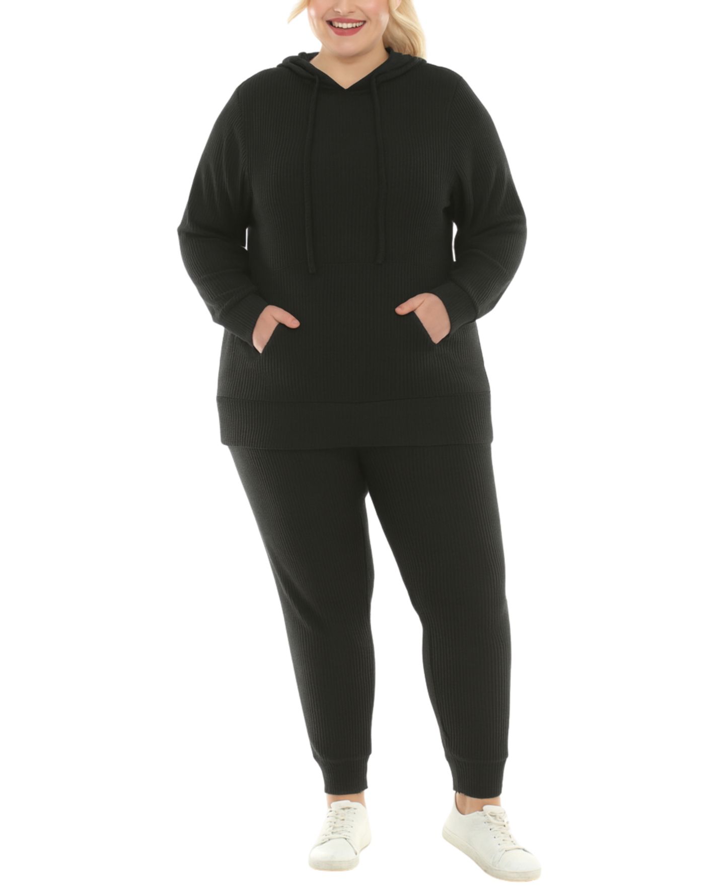 White Mark Plus Size Super Soft Two Piece Ribbed Set, цвет: Чёрный — фото 1