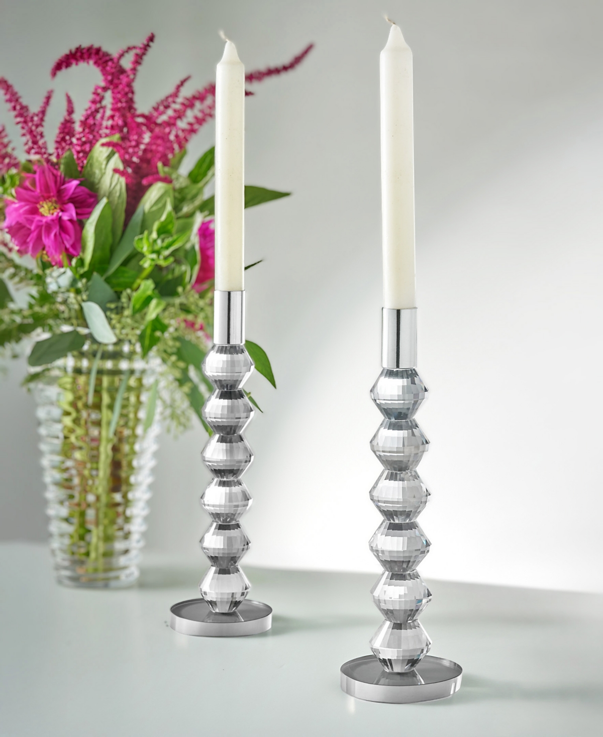 Philip Whitney Reed Clear Candlesticks, Set Of 2 In Transparent