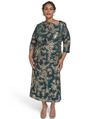 Vince Camuto - Plus Size Ruched Foil Knit Midi Dress