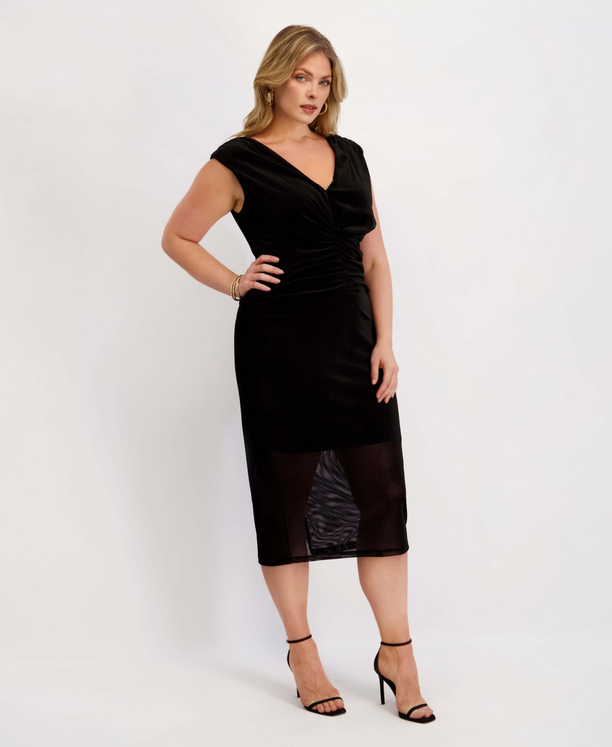 Siena Plus Ruched Front Velvet Midi Dress