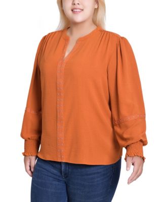 Women's Plus Size Long Sleeve Studded Blouse Top