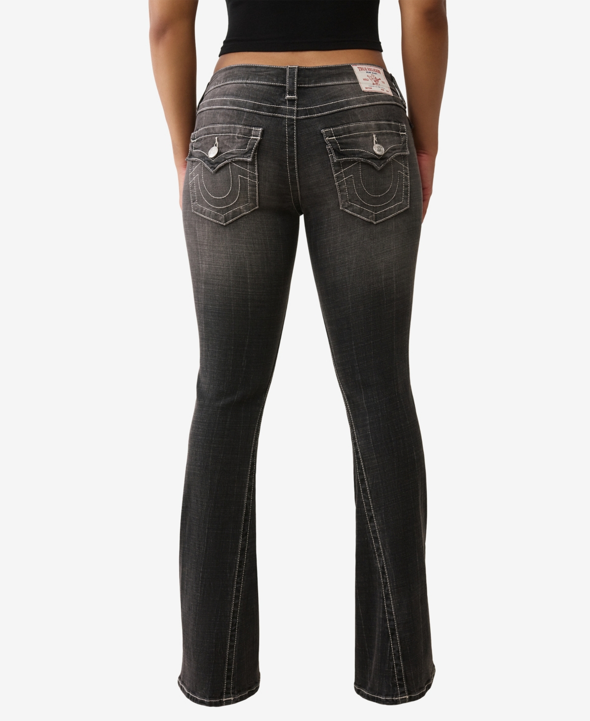 True Religion Joey Flap Pocket Low Rise Flare Jeans In Gray