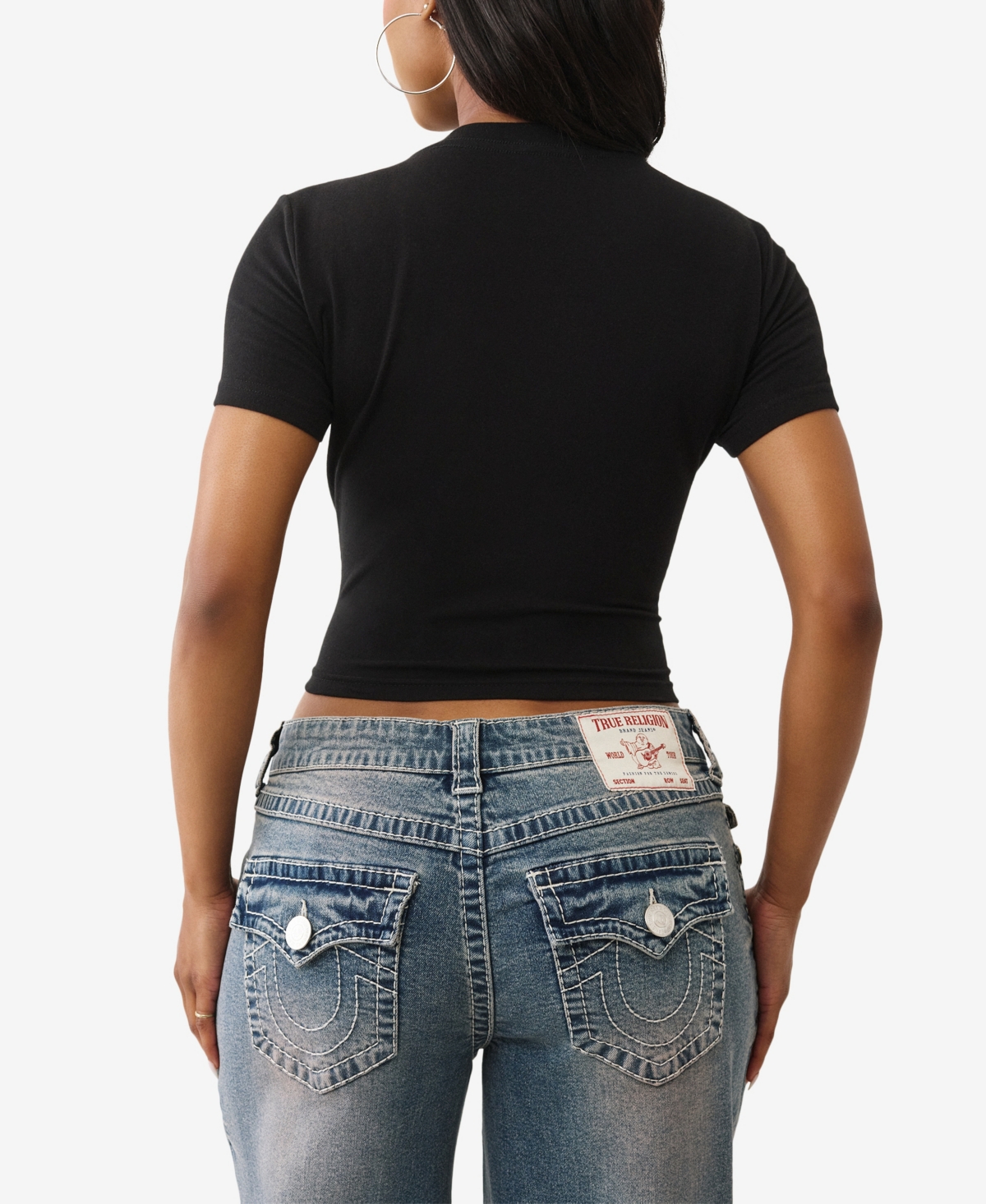 True Religion Women's Crew Neck Crystal Baby T-shirt In Black
