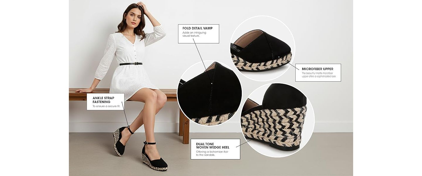 Женские сандалии London Rag Sorcruz Wedge Heel Espadrilles, цвет: Чёрный — фото 6
