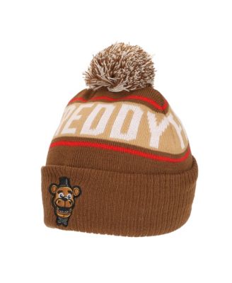 Men's Freddy Fazbear Fuzzy Jaquard And Freddy Embroidery Knit Cuff Beanie With Pom Cuff Beanie