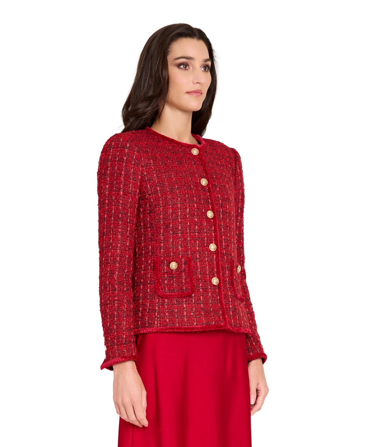 Tahari Asl Petite Long-Sleeve Boucle Jacket