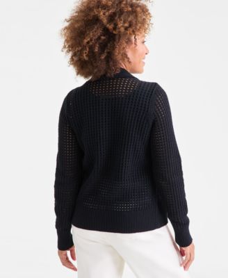 Women's Cotton Open-Stitch Cardigan Sweater