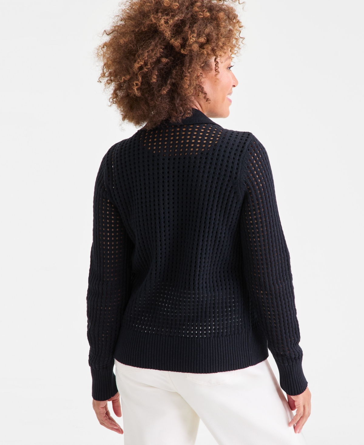 Style & Co Women's Cotton Open-stitch Cardigan Sweater, Macy's Exclusive In Black