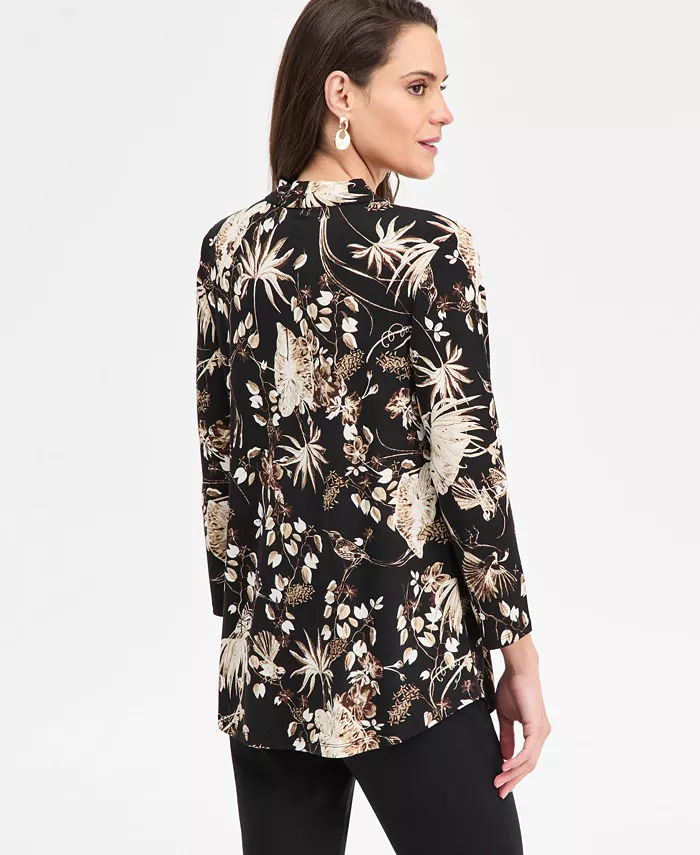 Women's Printed 3/4 Sleeve V-Neck Knit Top - thumbnail 7