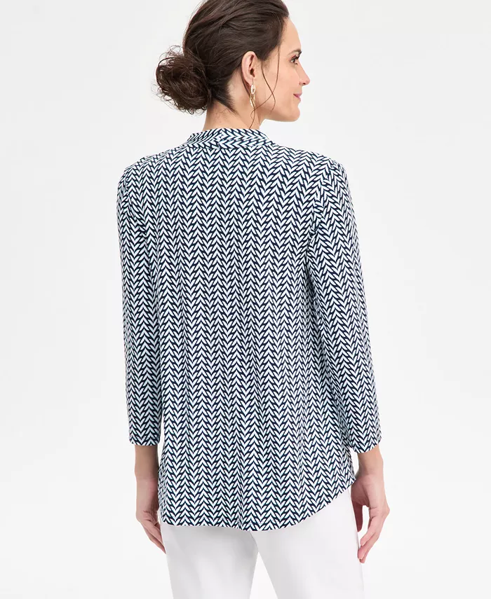 Women's Printed 3/4 Sleeve V-Neck Knit Top - thumbnail 4