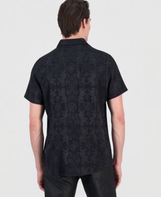 Men's Lion Peony Jacquard Short-Sleeve Button-Front Shirt